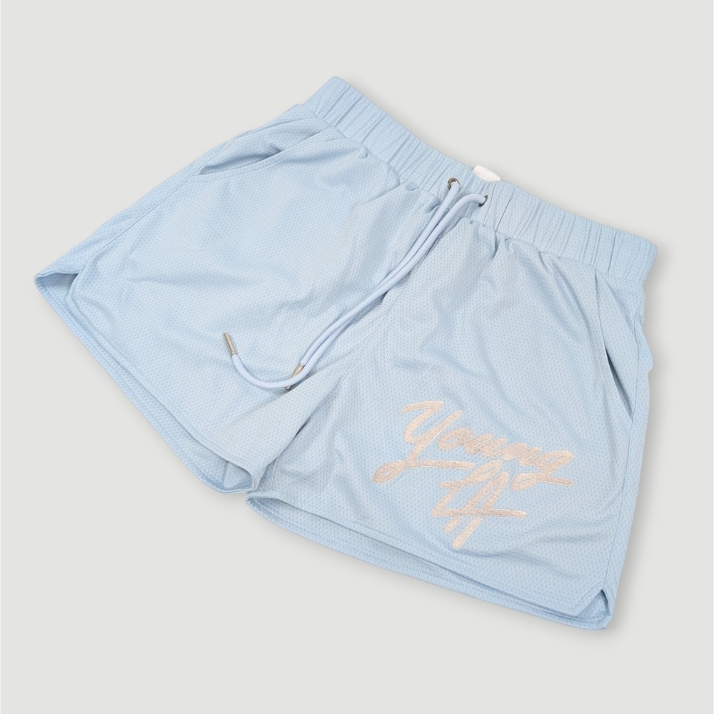 YoungLA 104 Legacy Shorts Mens Large 3.5" Inseam Blue Mesh Gym Bodybuilding